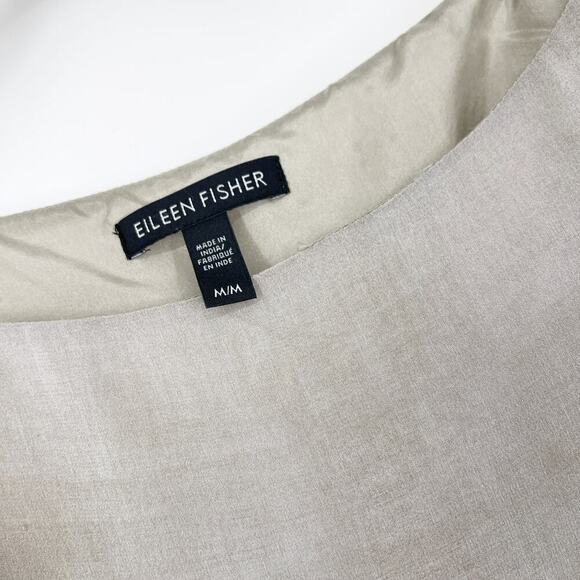 Eileen Fisher Cobblestone Bateau Neck Oxidized Print Silk Shift Dress Medium - Picture 5 of 7